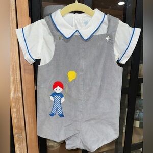 70s Vintage Jon Jon romper appliqué embroidered smock balloons boy baby toddler